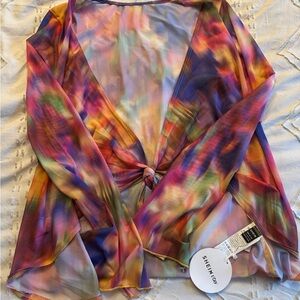 SHEIN Purple and Orange Asymmetrical Tie Front Blouse